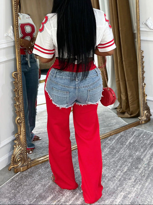 Contrast Denim Joggers - ECHOINE