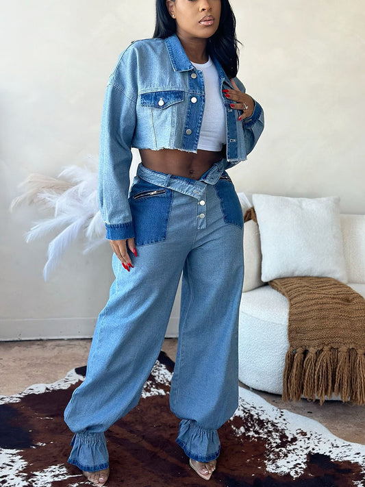 Ensemble veste et pantalon courts contrastés