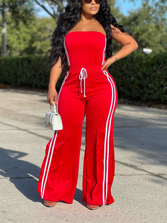 Striped Tube Top & Wide Pants Set