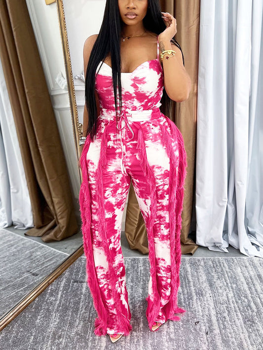 Ensemble body tie-dye et pantalon à franges