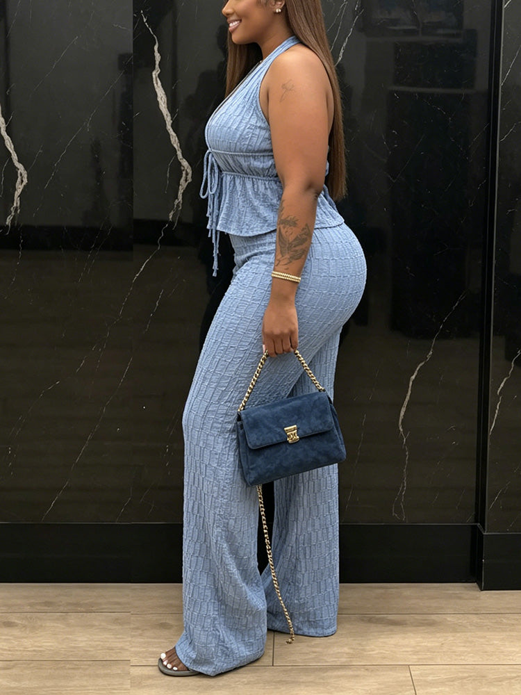Halter Peplum Top & Wide Pants Set