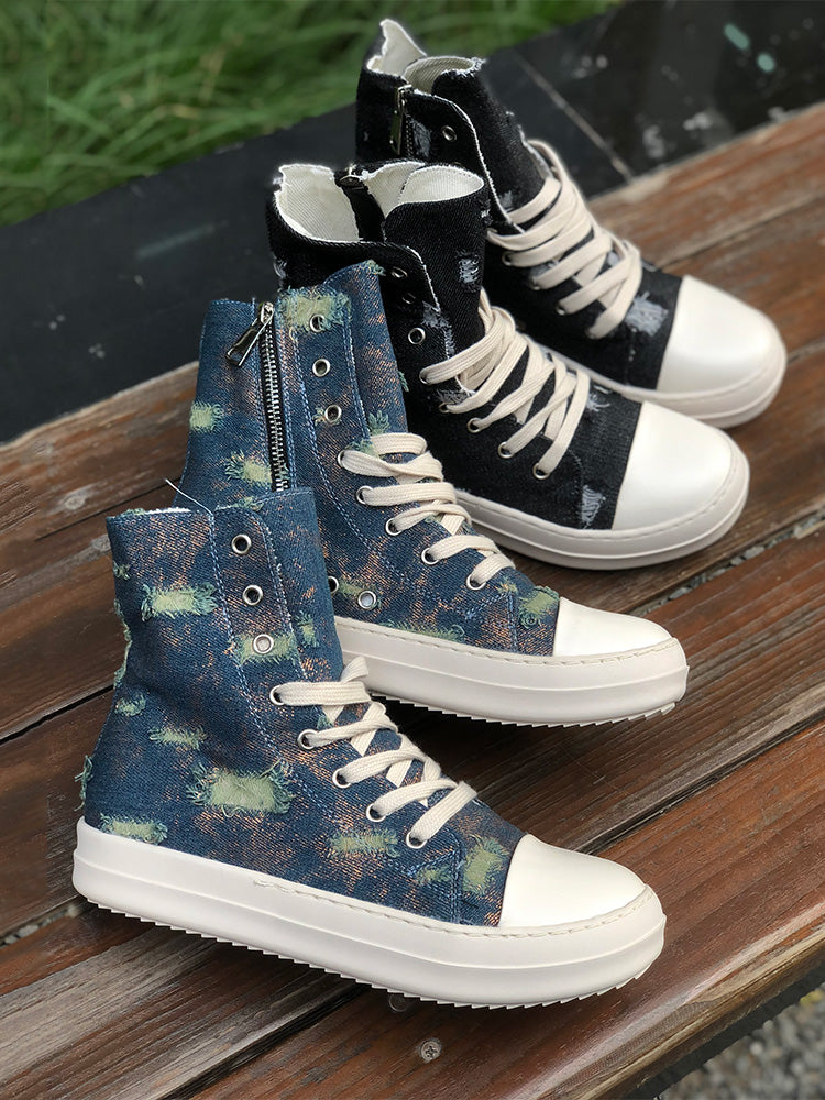 Denim High-Top Sneakers - ECHOINE