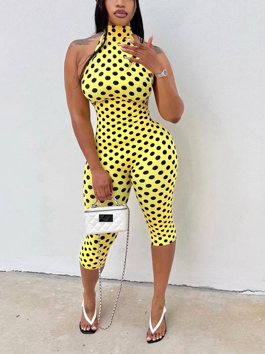 Polka Dot Halter Capri Jumpsuit