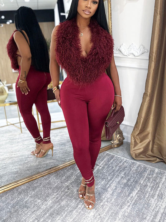 Ensemble gilet et leggings en fourrure