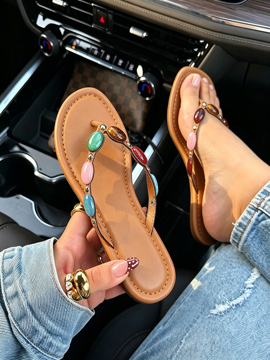 Gemstone Flat Thong Sandals