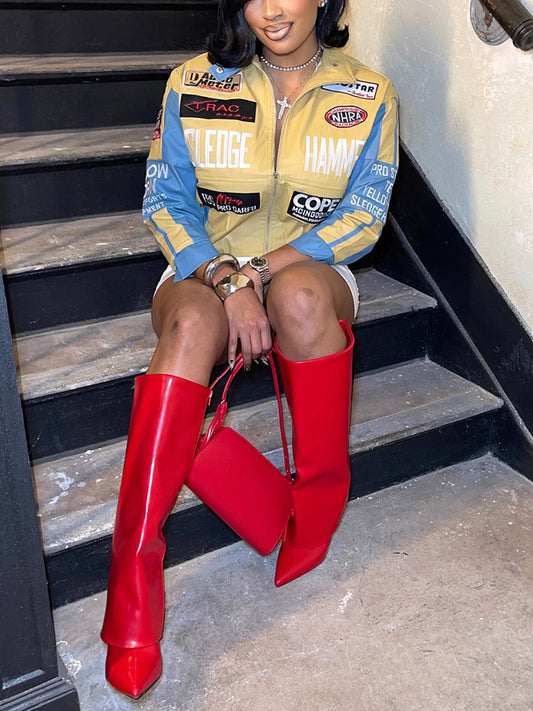 Contrast Leather Moto Jacket