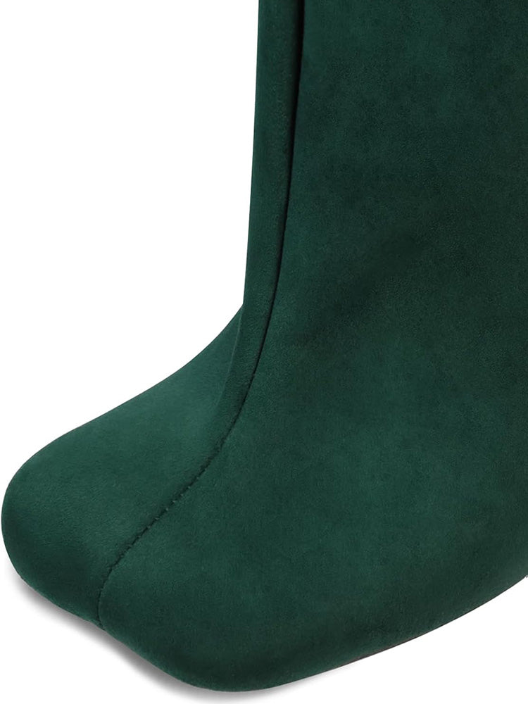 Suede Wide Calf Square Toe Boots - ECHOINE