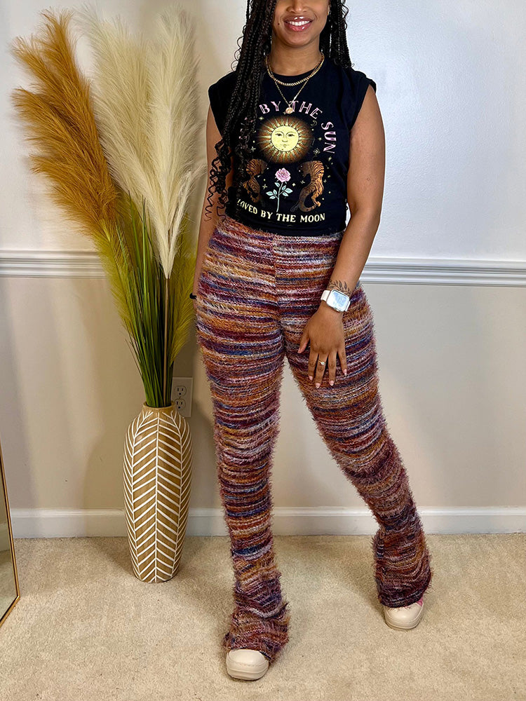 Striped Fuzzy Flare Pants - ECHOINE