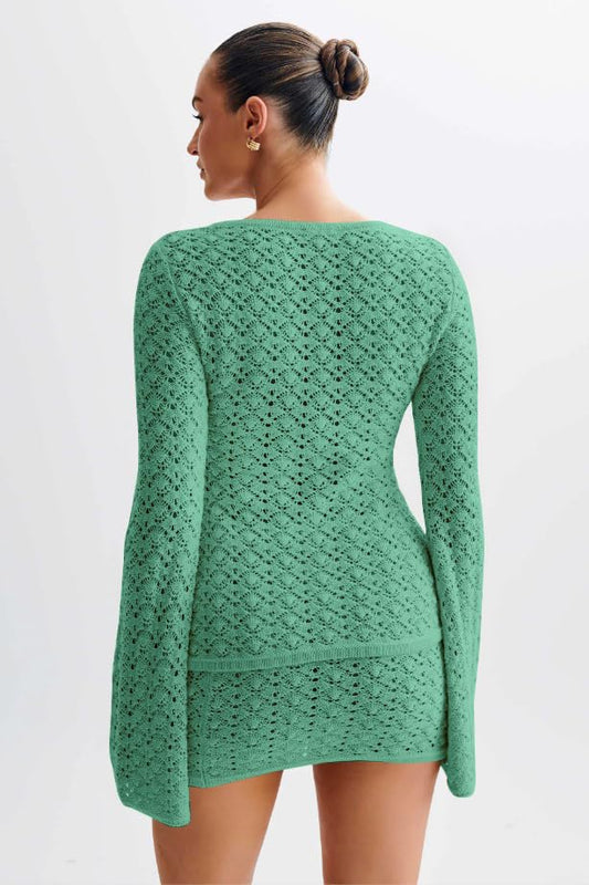 Crochet Knit Top Skirt Set