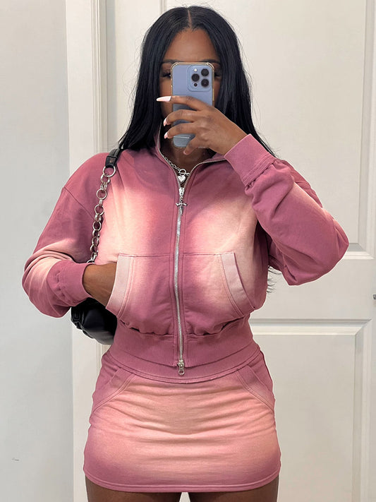 Washed Jacket & Skirt Set - ECHOINE