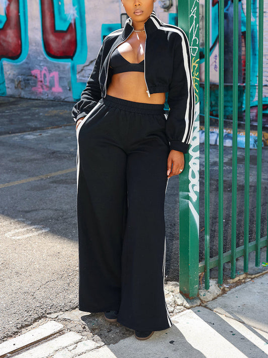 Side Strip Crop Jacket & Pants Set - ECHOINE