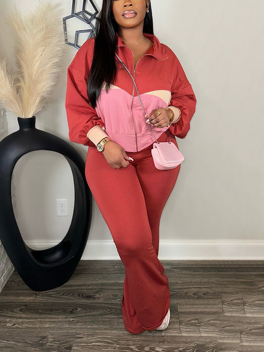 Colorblock Top & Flare Pants Set - ECHOINE