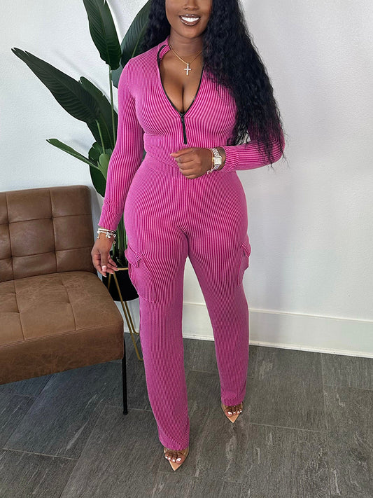 Textured Bodysuit & Cargo Pants Set - ECHOINE