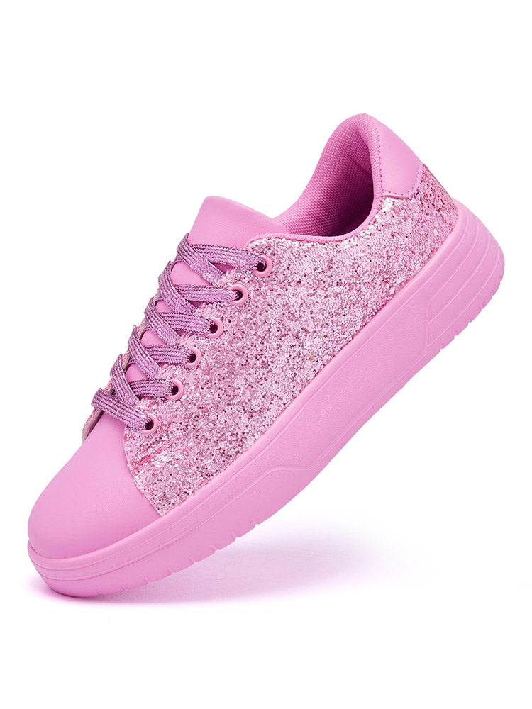 Glitter Shiny Lace Up Sneakers - ECHOINE