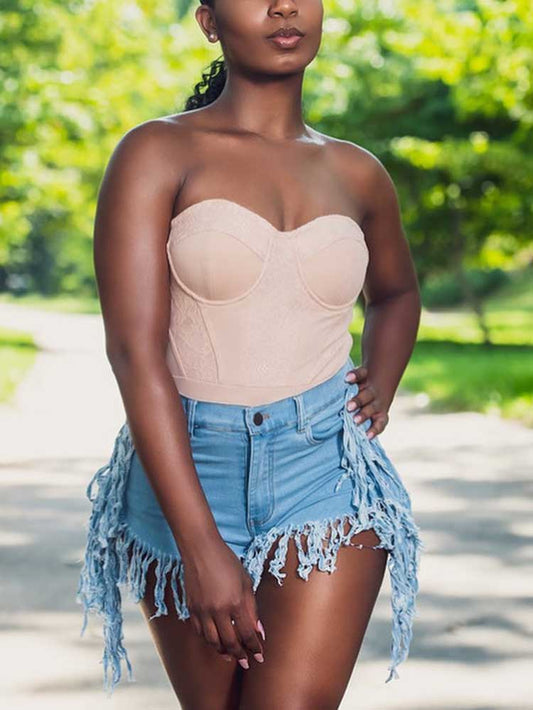 Denim Tassel Shorts - ECHOINE