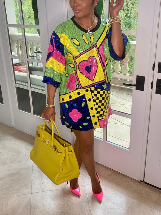 Print Sequin Dress - ECHOINE