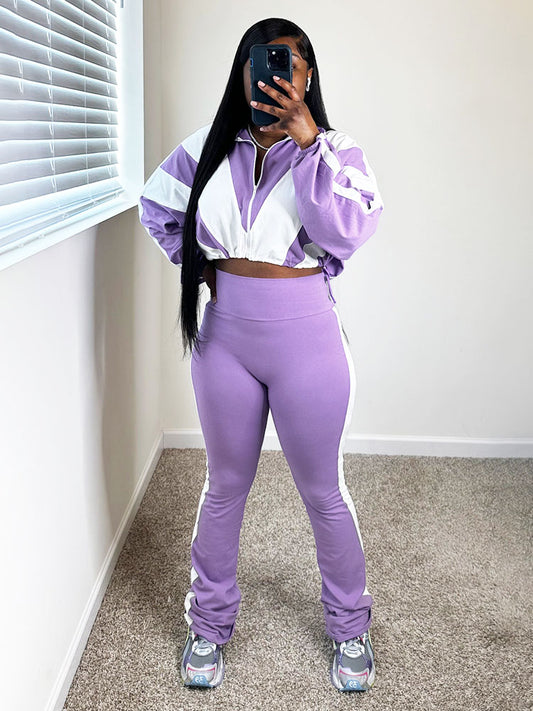 Sporty Contrast Jacket & Leggings Set