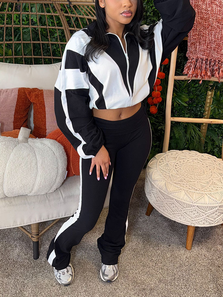 Sporty Contrast Jacket & Leggings Set