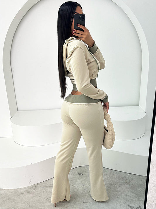 Contrast Lacing Hood & Flare Pants Set - ECHOINE