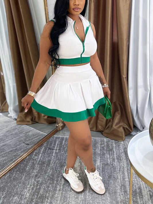 Sporty Ribbed Crop Top & Skirt Set