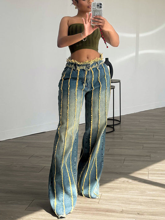 Frayed Trim Vintage Wash Jeans