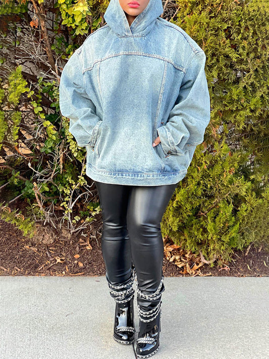 Loose Fit Denim Hoodie - ECHOINE
