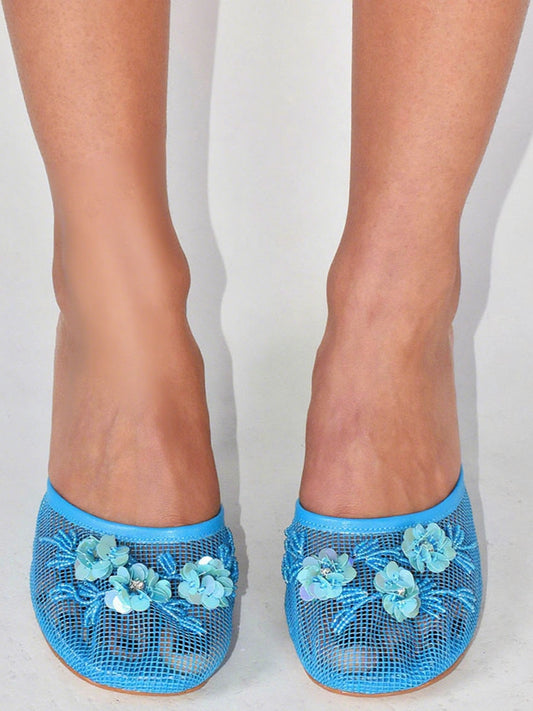 Floral Embroidered Mesh Wedge