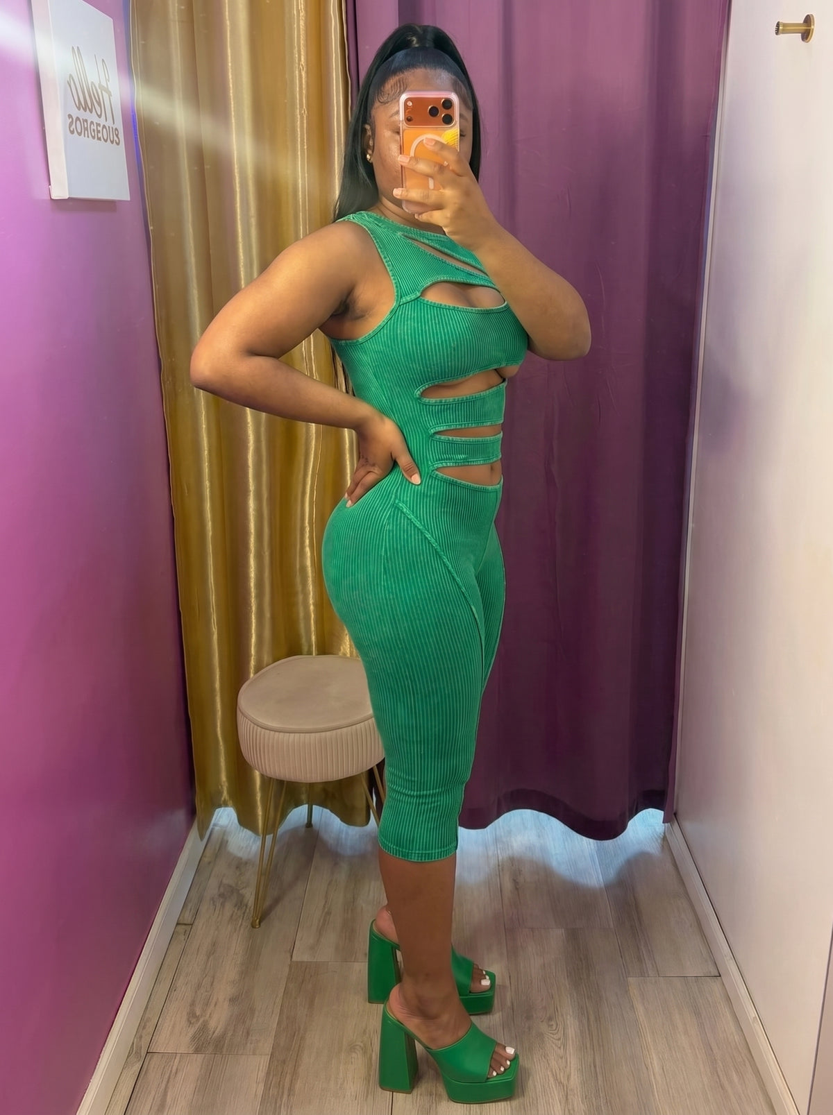 Bold Cutout Ribbed Capri Jumpsuit