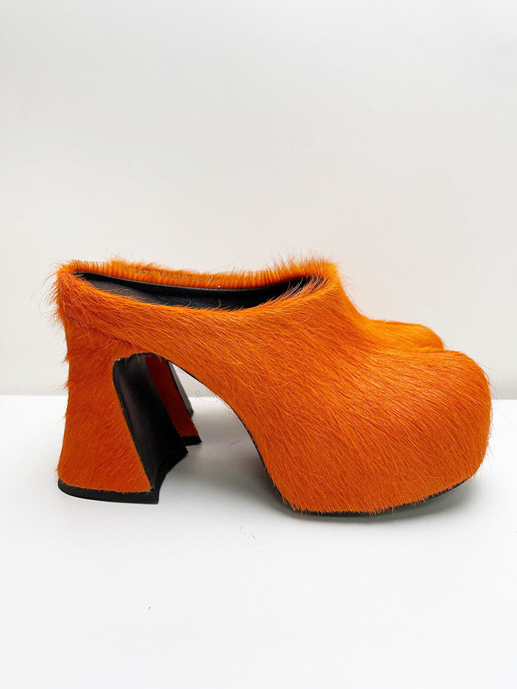 Fur Slip-On Platfom Heels - ECHOINE