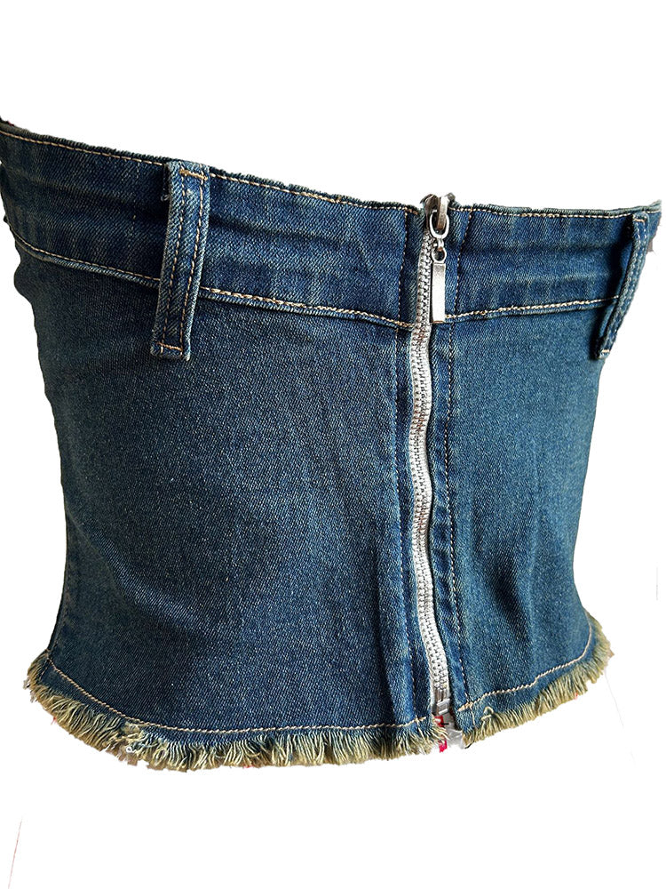 Denim Jacket & Pleated Skirt Set - ECHOINE