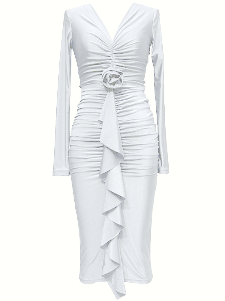 Ruched Rose Drape Dress - ECHOINE