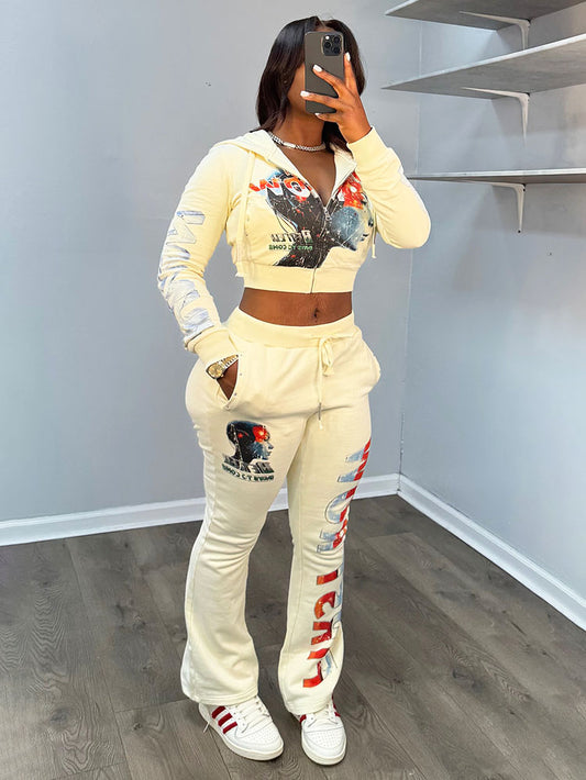 Graphic Cropped Jacket & Joggers Set