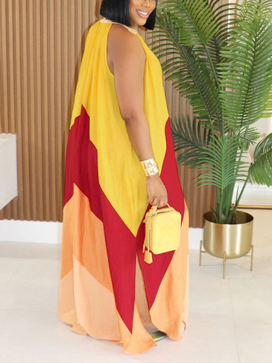Vacation Color Block Maxi Dress