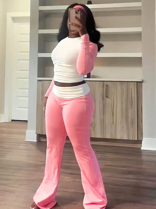 Contrast Fleece-Lined Lounge Set - ECHOINE