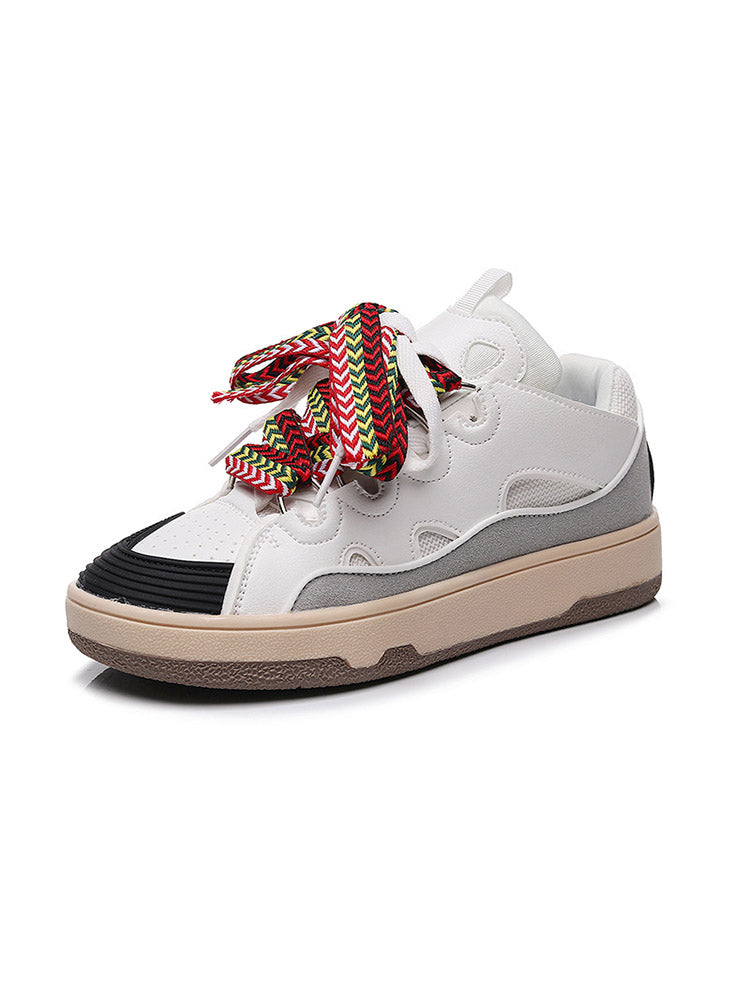 Contrast Lace-up Sneakers - ECHOINE
