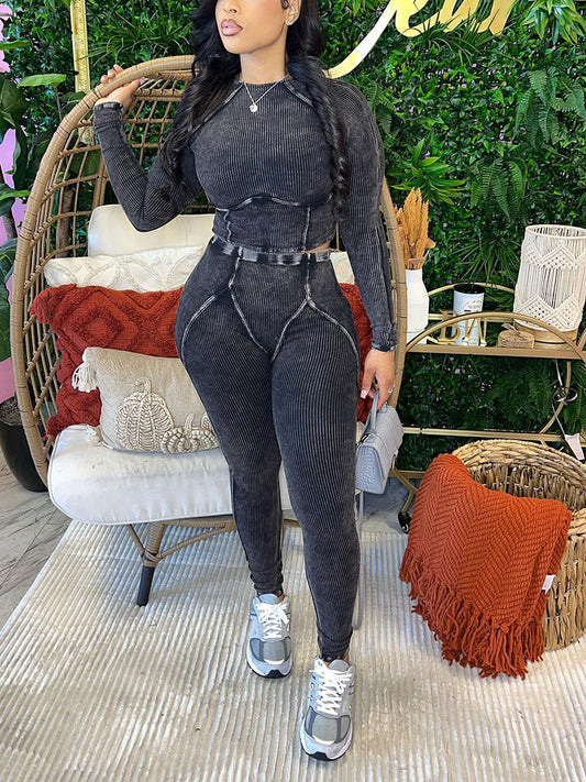 Ribbed Crop Top & Leggings Set - ECHOINE