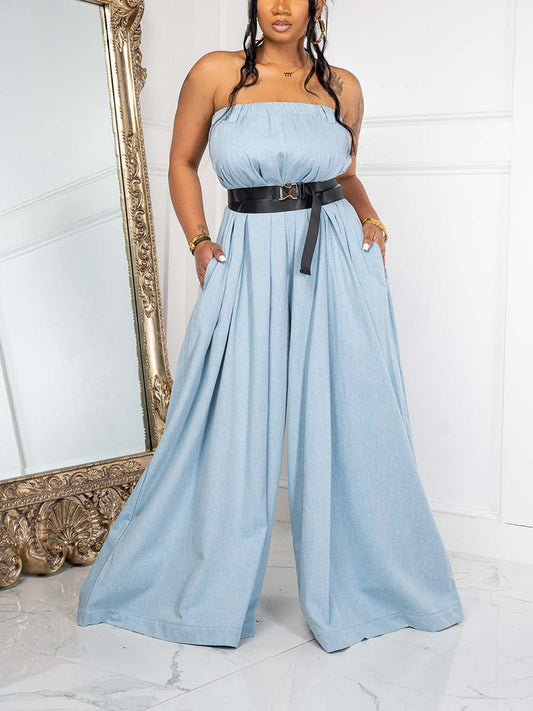 Strapless Loose Jumpsuit With Belt - ECHOINE