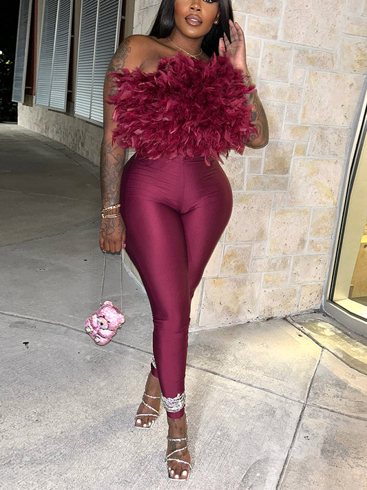 Glamour Feather Top & Leggings Set