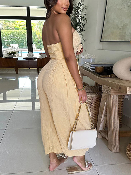 Brunch Tie-Front Strapless Jumpsuit