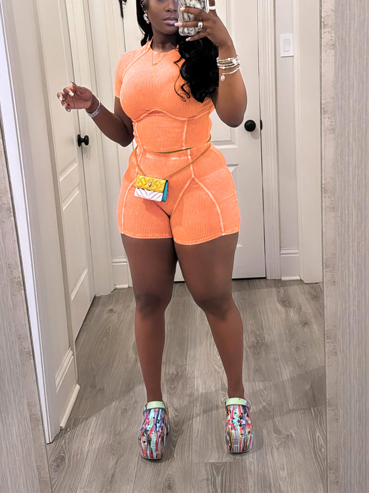 Wash Ribbed Shorts Set - ECHOINE