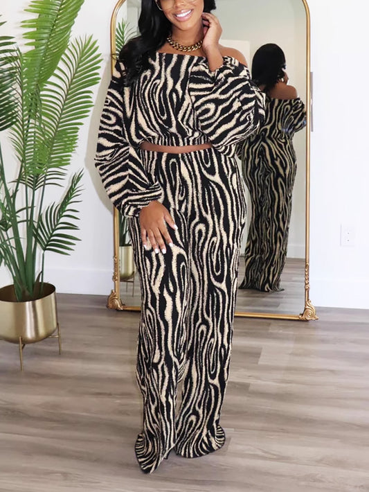 Off Shoulder Crop Top & Wide Pants Set - ECHOINE