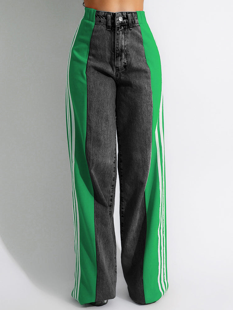 Contrast Stripe Denim Jeans - ECHOINE