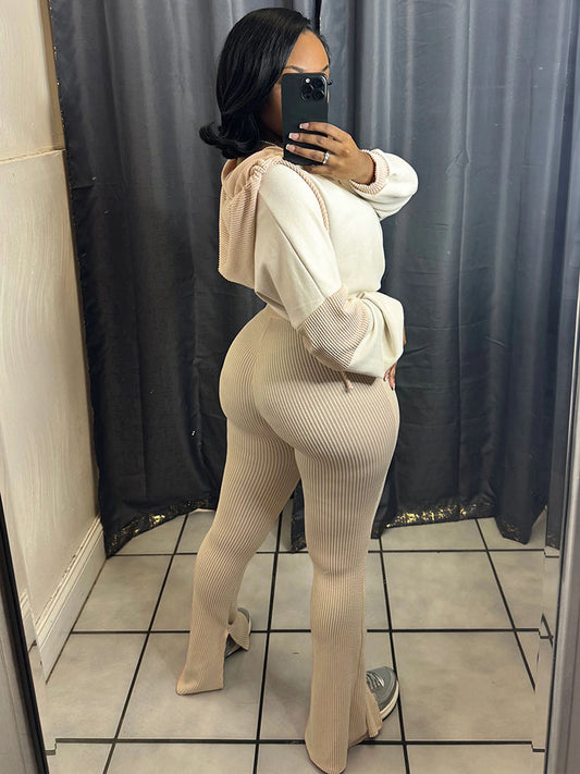 Ensemble haut à capuche texturé et pantalon évasé