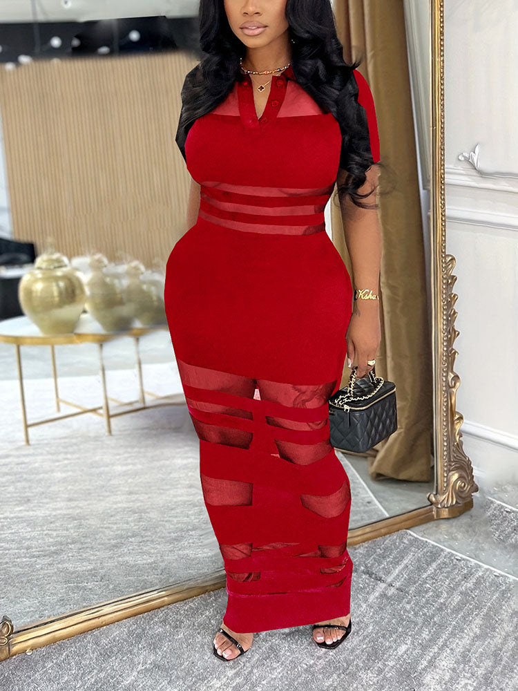 Robe longue contrastée en maille