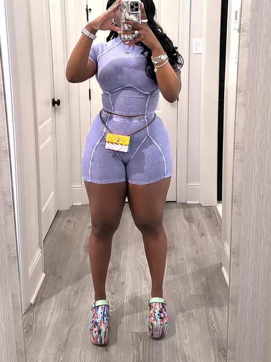 Wash Ribbed Shorts Set - ECHOINE