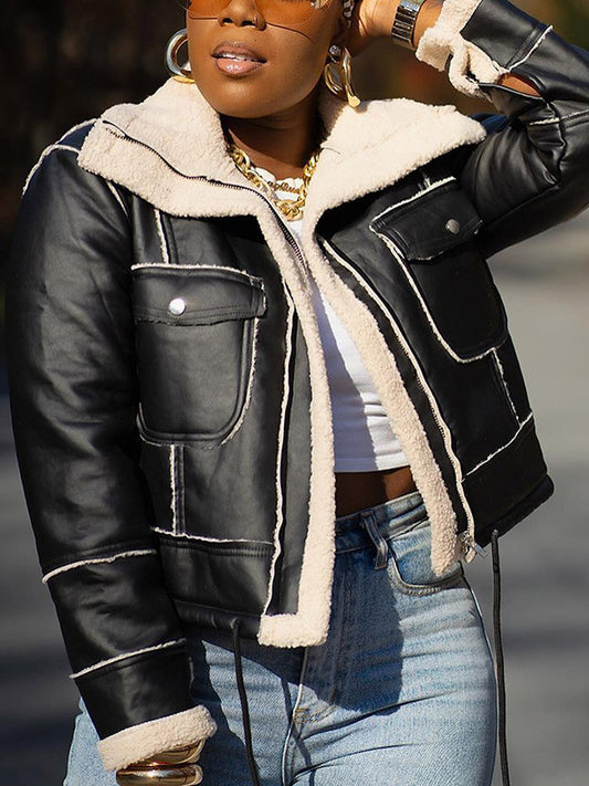 Leather Shearling Crop Jacket - ECHOINE