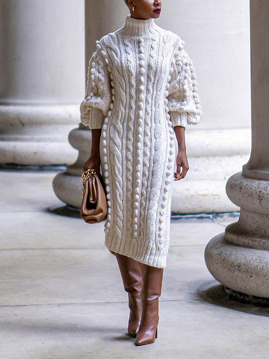 Turtleneck Slit Knit Dress - ECHOINE