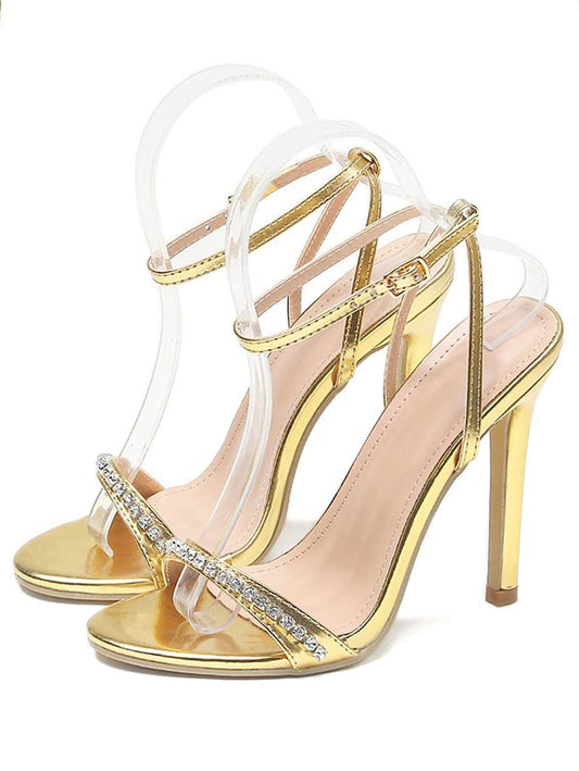 Rhinestone Ankle Strap Heels - ECHOINE