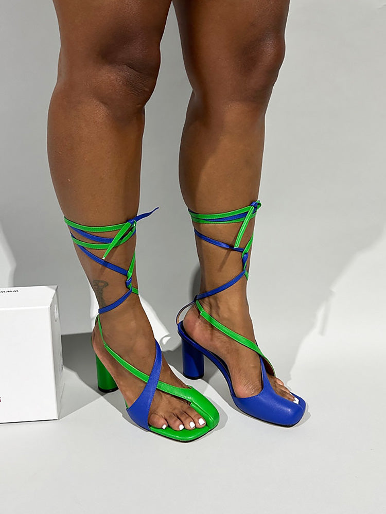 Open Toe Lace-Up Sandals - ECHOINE