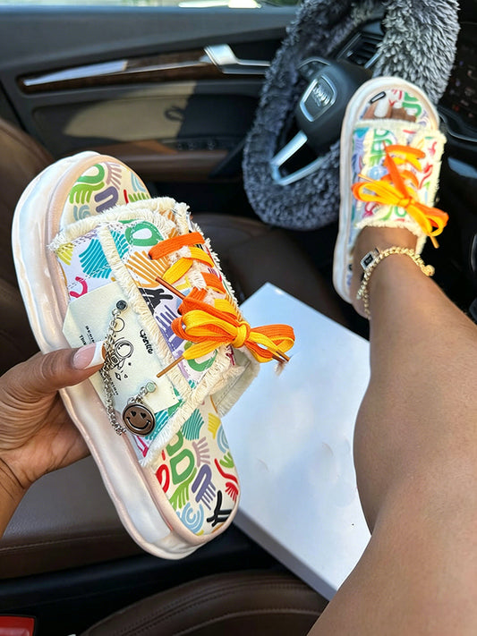 Graffiti Lace-Up Sandals